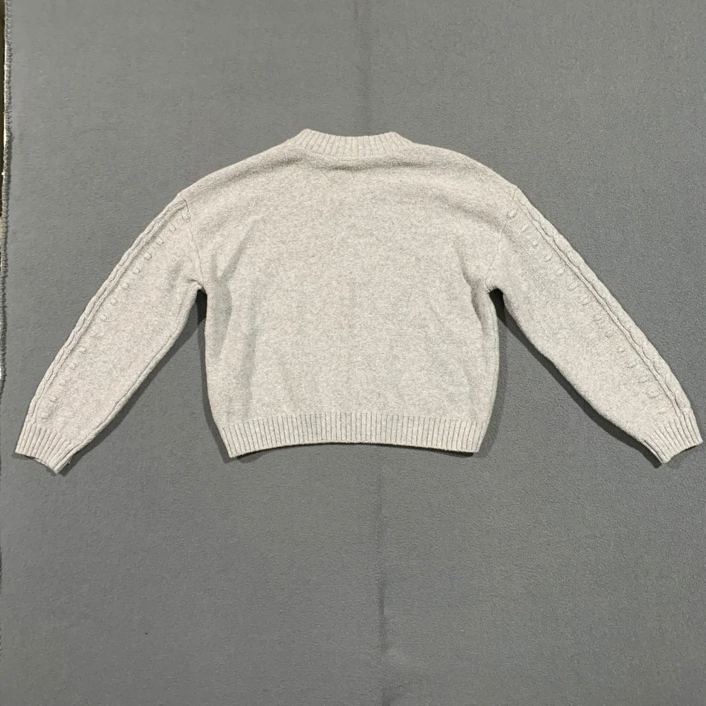 Old Navy‎ Kids Girls XL 14-16 Grey Cable Knit Cropped Sweater Recycled Materials